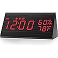 JALL Digital Alarm Clock, with Wooden Electronic LED Time Display, 3 Alarm Settings, Humidity & Temperature Detect, Wood Made Electric Clocks for Bedroom, Bedside, Red Digit Display