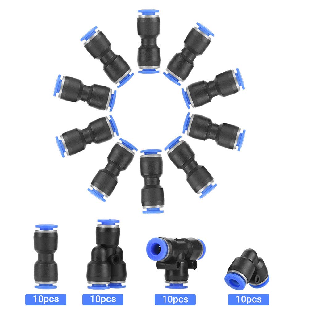 Pneumatic Fittings, ANGGREK Air Tool Accessories 40Pcs Pneumatic Push to Connect Fittings 4 Shapes Pneumatic Fittings Quick Release Air Push Quick Fittings Connectors, 6mm