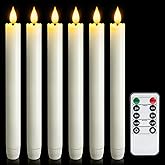 Meigic 6 Pcs Flameless Taper Candles with Remote Timer, Battery Operated Window Candles, 9.6 inches White Plastic LED Candlesticks, for Halloween Christmas Church Wedding Decor