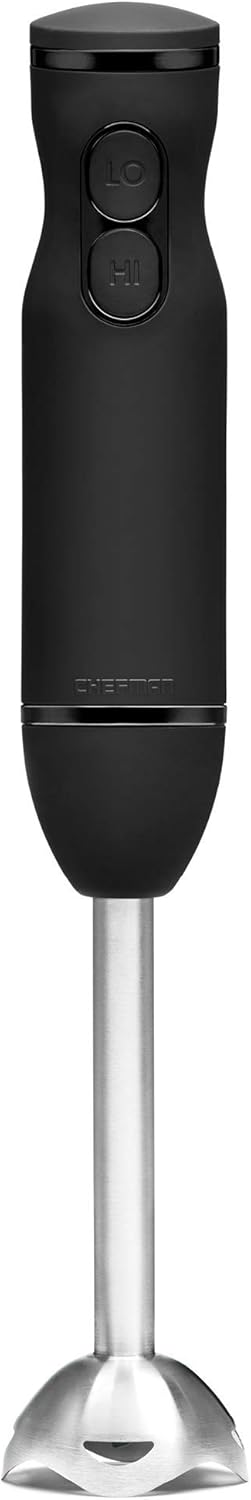 Chefman Immersion Stick Hand Blender Powerful Electric Ice Crushing 2-Speed Control Handheld Food Mixer, Purees, Smoothies, Shakes, Sauces and Soups, Black (Renewed)