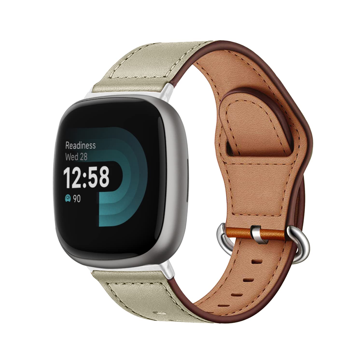 MiRowy Leather Strap Compatible with Fitbit Versa 4/Versa 3/Fitbit Sense 2/Sense, Watch Strap for Men and Women, Premium Leather Replacement Strap for Fitbit Versa 4/Versa 3/Sense 2/Sense - White