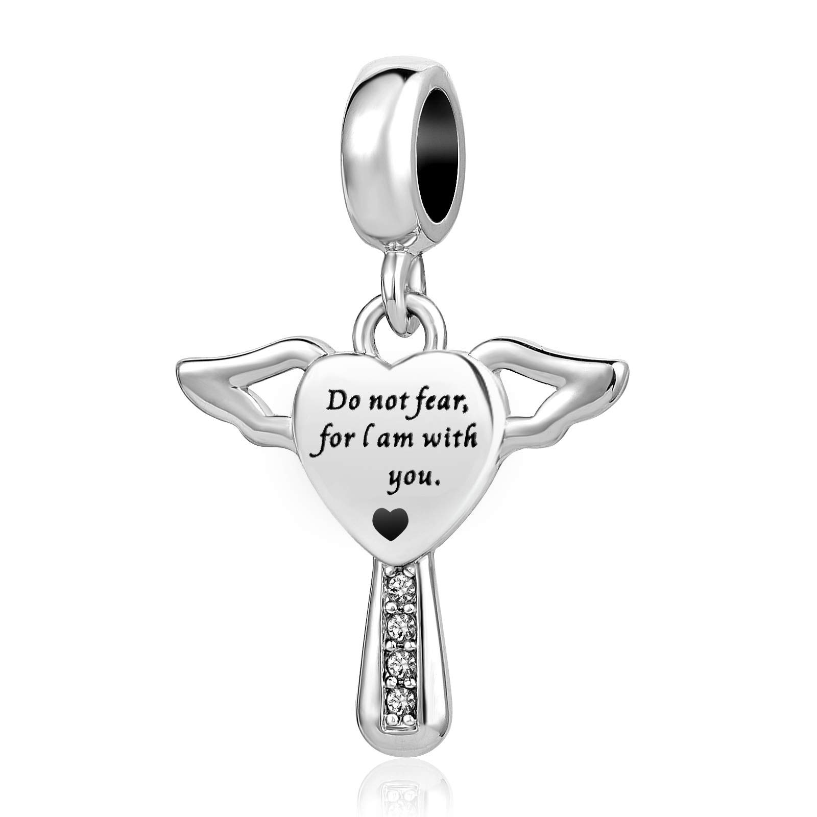 Isaiah 41:10 Cross Angel Wing Love Heart Charm fits Pandora Charms Bracelet Birthday Jewellery Gift for Women Daughter Do not Fear for I am with You