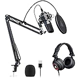 MAONO Microphone with Studio Headphone Set 192kHz/24bit Vocal Condenser Cardioid Podcast Mic Compatible with Mac and Windows, YouTube, Gaming, Live Streaming, Voice-Over (AU-A04H)