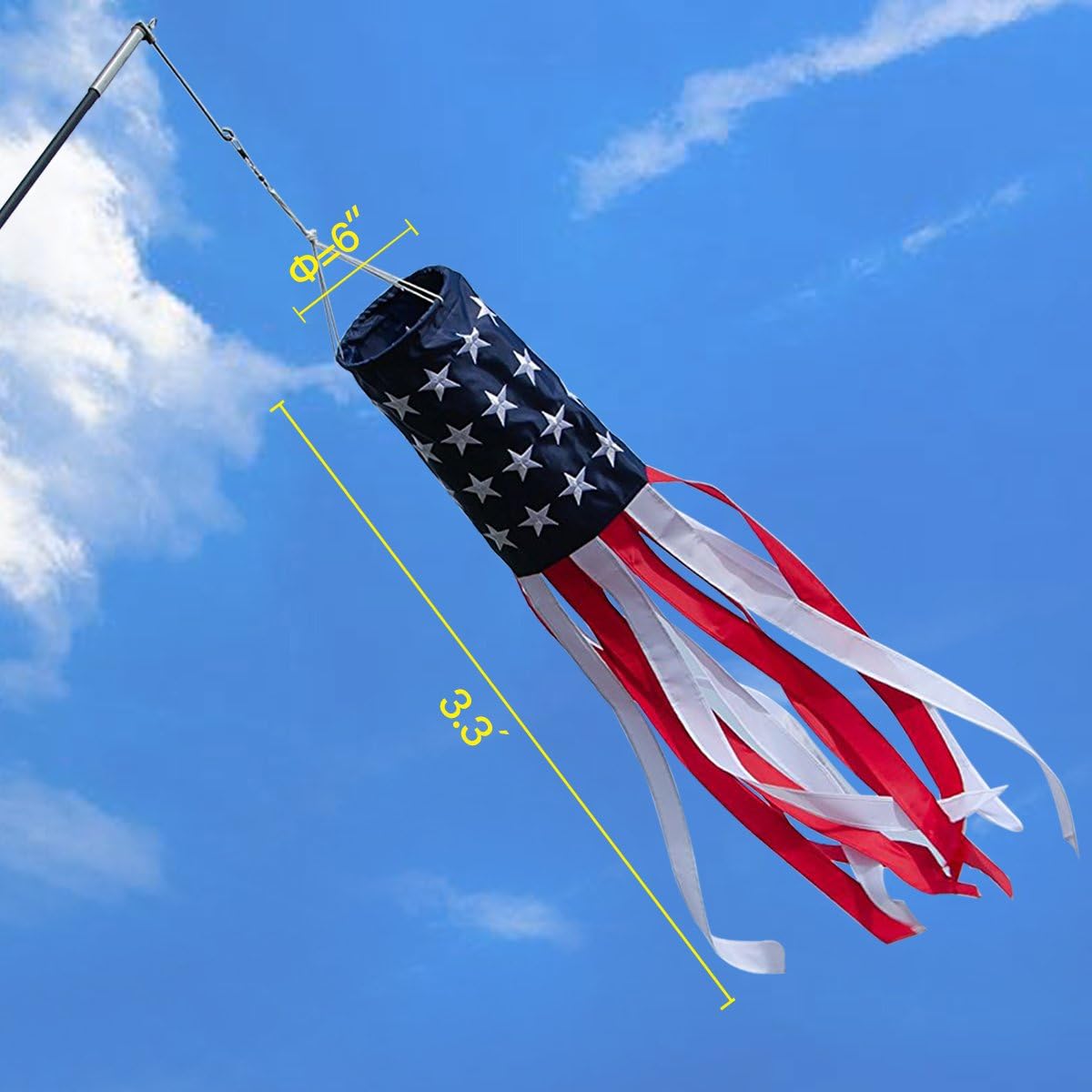 Anley 40 Inch (100cm) American US Flag Windsock, Stars & Stripes USA Patriotic Decorations - Image 3