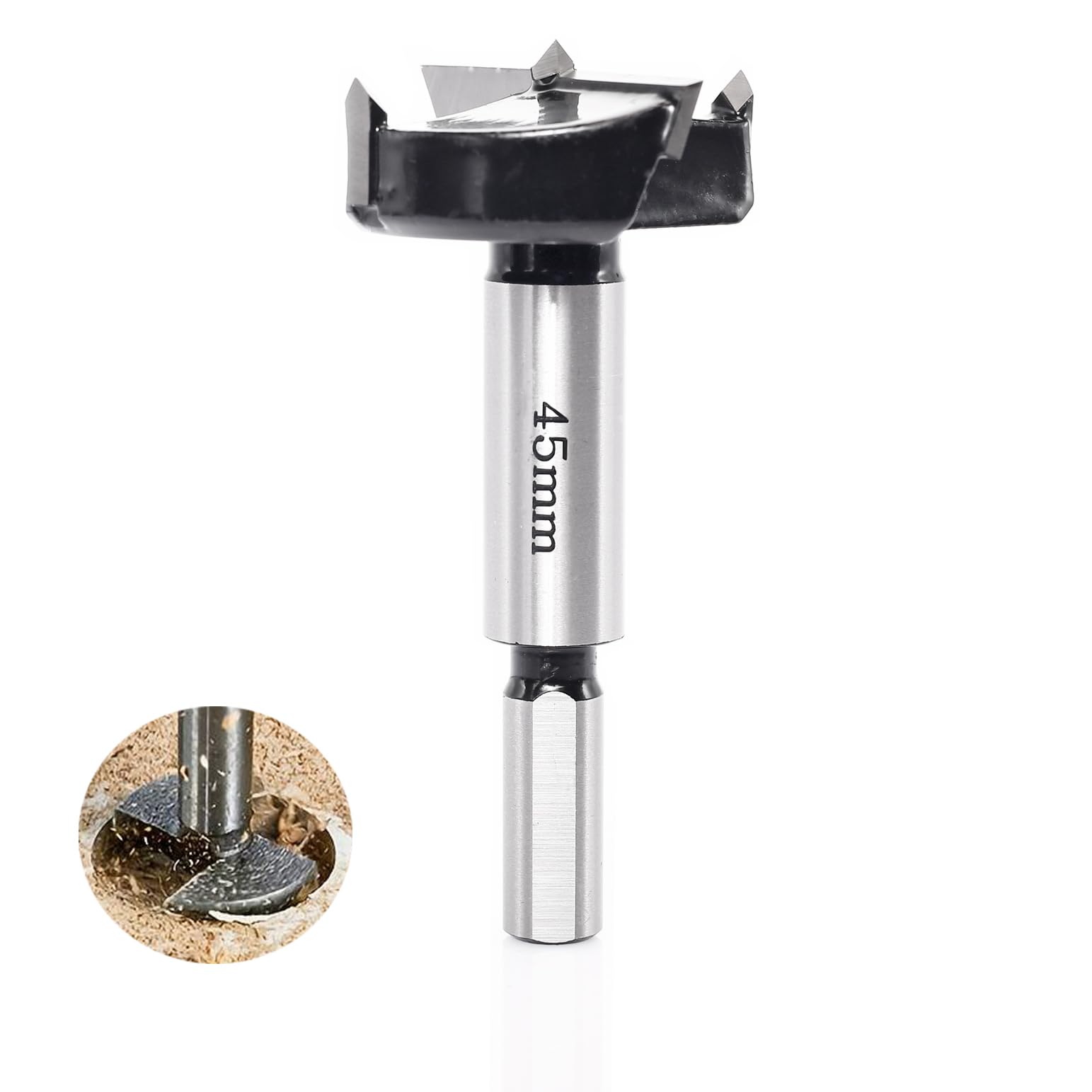 Sinoprotools Forstner Bit 1-49/64 Inch 45mm - Carbide Tipped Forstner Drill Bits - Forstner Bits for Woodworking Hole Saw Auger Opener, Drilling Boring Bit, for Hard Wood Plastic Plywood