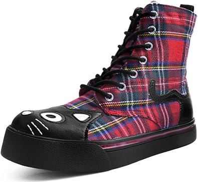 red black plaid shoes