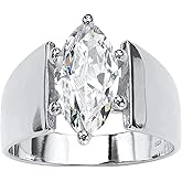 PalmBeach Sterling Silver Marquise Shaped Cubic Zirconia Wide Band Solitaire Engagement Ring Sizes 5-12