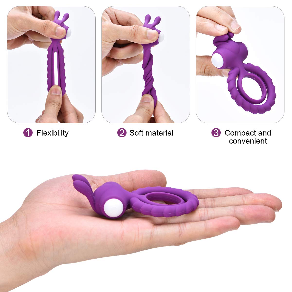 Electric Penis Ring, Yuechao Electric Male Ring with Mini Bullet for Couples Play Men\'s Vibrating Cock Ring Waterproof for Longer Harder Erection (Purple Rabbit)