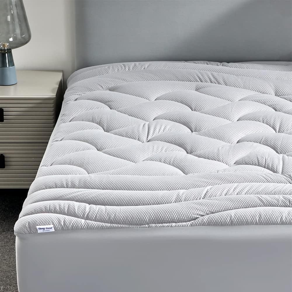 SLEEP ZONE Cooling Mattress Topper for College Dorm, Premium Zoned Quilted Mattress Pad, Fitted Mattress Protector Cover, Machine Wash Durable, Deep Pocket 8-21 inch, (Silver Grey, Twin XL)