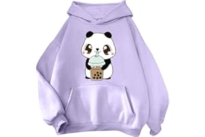 Cxquxse Cute Panda Graphic Oversized Hoodies for Teen Girls Kawaii Cartoon Sweatshirt Women Casual Cotton Fleece Pullover
