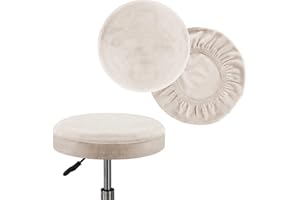 Turquoize 2 Pack Bar Stool Covers Round Stool Covers with Elastic Bands Bar Stool Seat Covers Slipcover Washable Stool Cushion Covers Feature Stretch Thick Fabric, Dia 16"-18", X-Large, Ivory True