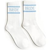 Bride Socks for Wedding Day "Something Blue" | Cute Novelty Crew Socks for Bride to Be | Bachelorette Party Gifts, Bridal Shower, Engagement Gift | White Cotton Casual Socks with Blue "BRIDE" Writing