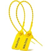 100 Plastic Tamper Seals, Zip Ties for Fire Extinguishers Pull Tite Security Tags Numbered Disposable Self-Locking Tie 250mm Length (Yellow)