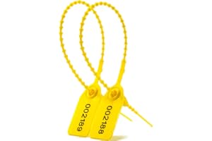 EASY 100 Plastic Tamper Seals, Zip Ties for Fire Extinguishers Pull Tite Security Tags Numbered Disposable Self-Locking Tie 250mm Length (Yellow)