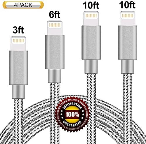 BULESK Lightning Cable 4Pack 3FT 6FT 10FT 10FT Nylon Braided Certified iPhone Cable USB Cord Charging Charger for Apple iPhone 8, X, 7, 7 Plus, 6, 6s, 6+, 5, 5c, 5s, SE, iPad, iPod Nano, Touch (Grey)