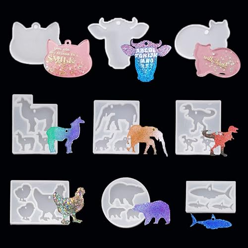 FineInno 9PCS Shiny Resin Molds Animal Silicone Molds Jewelry