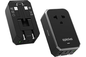 EPICKA Air 40W Universal Travel Adapter, PD Fast Charging International Power Adapter with 1 AC & 4 USB Ports, Worldwide Compact Travel Essentials for USA/EU/UK/AUS(Black, Not a Voltage Converter)