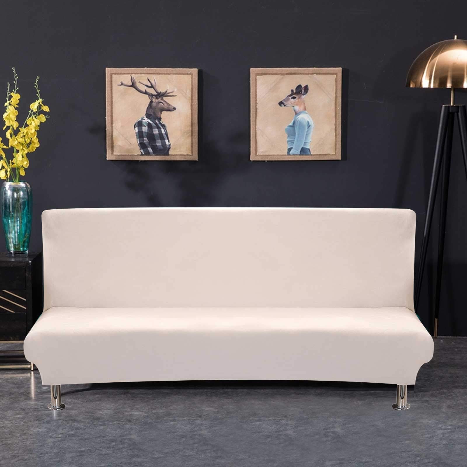 PETCUTE Armless sofa cover stretch futon cover armless folding sofa bed cover velvet Beige