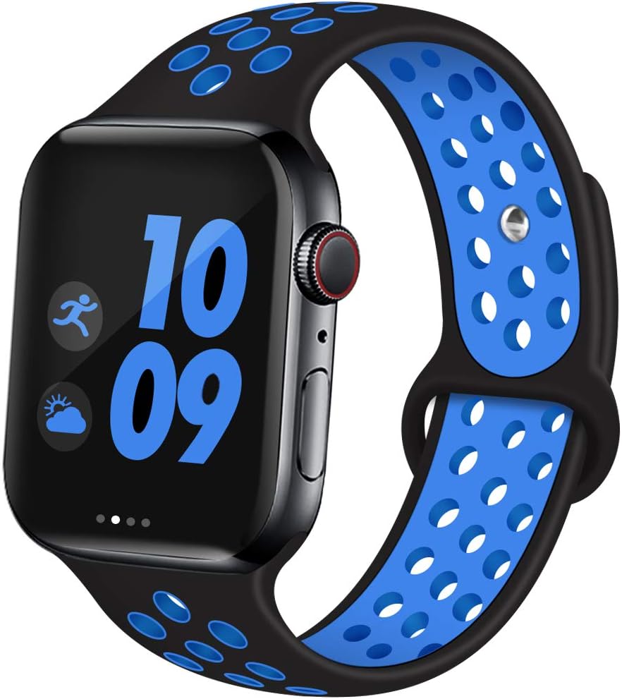 EXCHAR Sport Band Compatible with Watch Band 44mm 42mm Breathable Soft Silicone Replacement Wristband for iWatch Bands Series 5 4 3 2 1 Women and Men M/L Black Bule