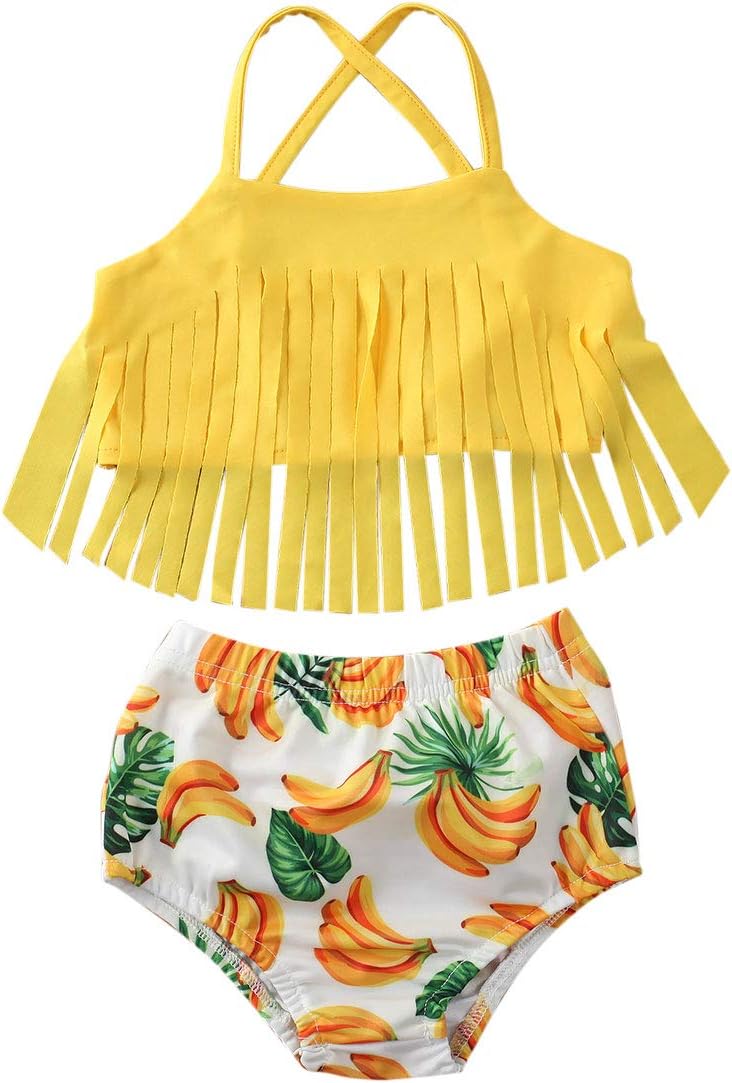 Toddler Baby Girl Swimsuit Two Pieces Tankini Set Ruffle Bathing Suit Bikini Swimwear Beachwear