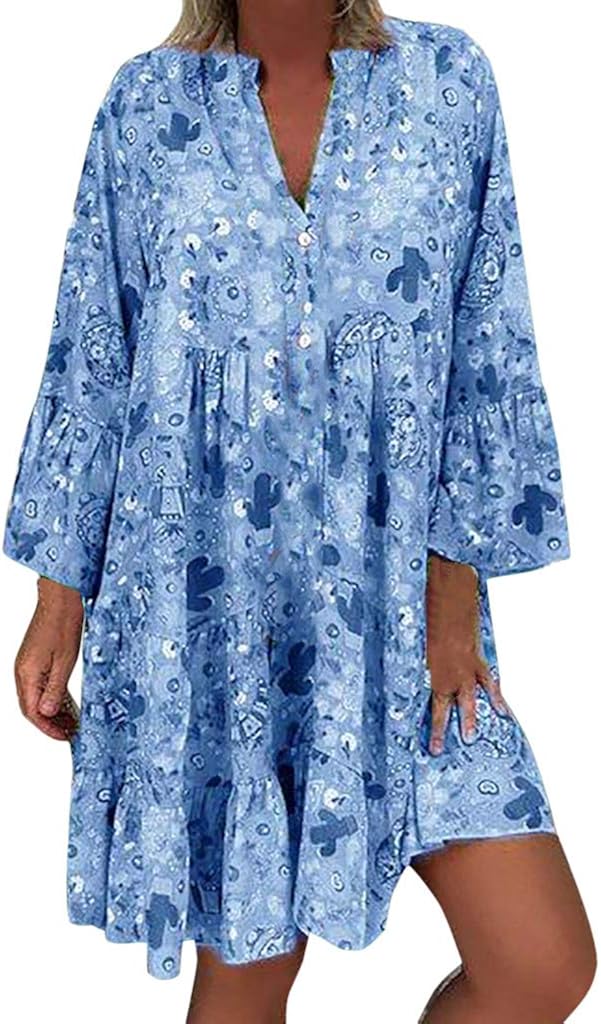 aihihe Womens Sexy T Shirt Dresses V Neck Button Down Casual Loose Long Sleeve Blouse Tops Casual Dresses