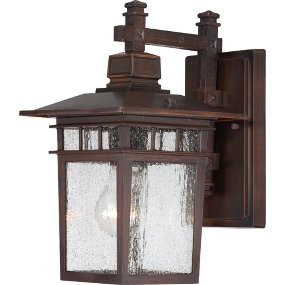 Nuvo Lighting 60/4952 Cove Neck One Light Wall Lantern/Arm Down 100 Watt A19 Max. Clear Seeded Glass Rustic Bronze Outdoor Fixture