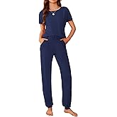 Ekouaer Womens Pajama Sets Short Sleeve Lounge Sets for Women Printed Jogger Pajama Set 2 Piece Pj Sets With Pockets S-XXL