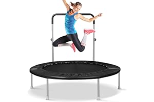 Lyromix 40" / 48" Rebounder Trampoline for Adults with Adjustable Bar, Mini Fitness Trampoline for Adults and Kids, Small Exercise Trampoline with Handle for Indoor Outdoor Workout