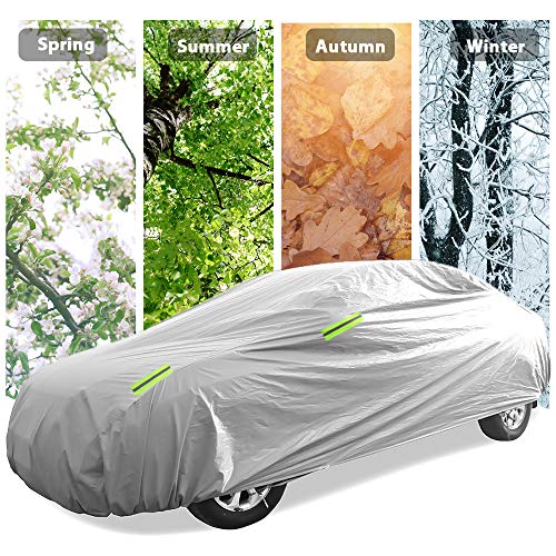Acelane Car Covers Sedan Cover Outdoor Indoor Storage All Weather Vehicle Cover All Season UV Protection Waterproof Windproof Snowproof Dustproof Full Car Covers 6 Layers Universal Fit Up to 209''/244