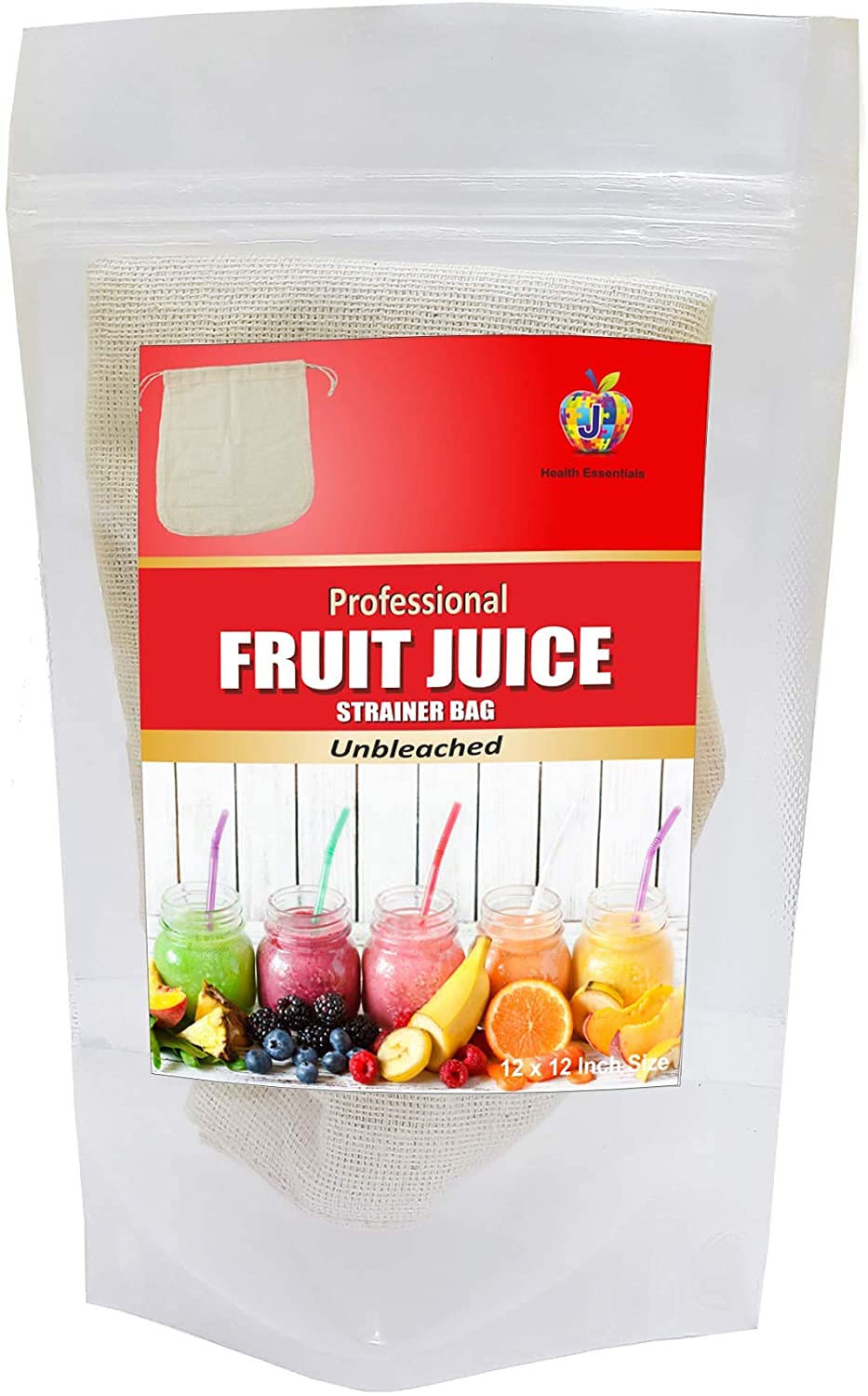 J Organics Unbleached Cotton Fruit Juice Straining Bag (Size 12 inch x
