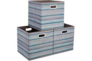 HSDT Teal Collapsible Cube Storage Bins 10.5x10.5 x 11 in Foldable Gray Fabric Organizer Bins Storage Cubes Cloth Storage Inserts Drawer Cube Storage Boxes Folding Beach Storage Baskets ,QY-SC12-3