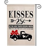 DOLOPL Valentines Garden Flag 28x40 Inch Double Sided Decorative Happy Valentine's Day Kisses Love Heart Truck XOXO Yard Hous