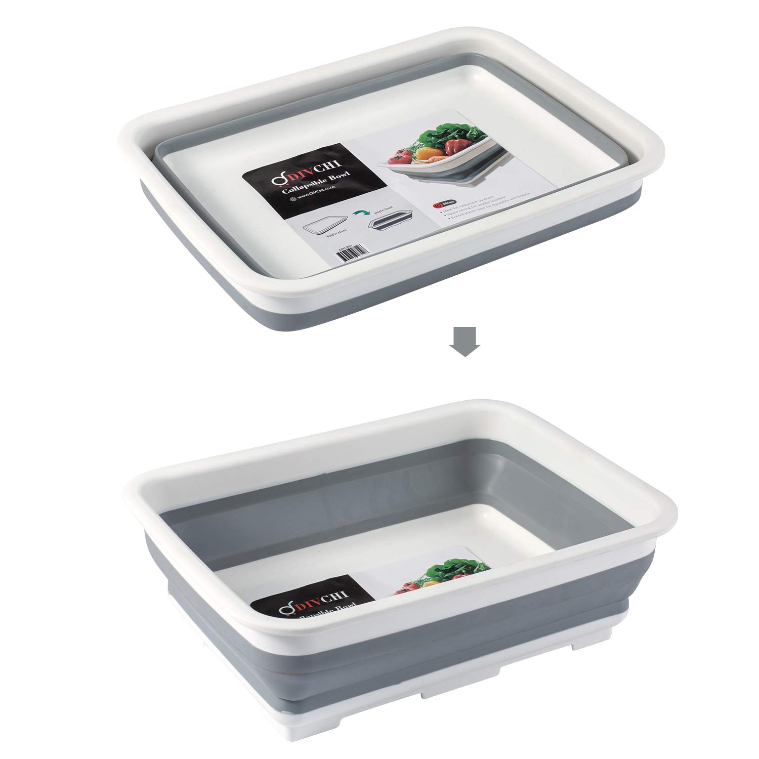 DIVCHI Folding Washbasin Collapsible Washing Up Bowl Retractable Portable Thickened Travel Washbasin Wash Foam Foot Travel Outdoor Car Laundry Washing Basin (Grey/White)