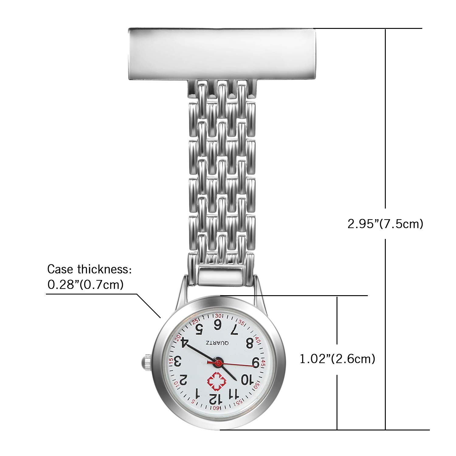 Nurse Watch with Second Hand for Women and Men 1-5 Pack Simple Classic Nurses Doctors Paramedic Tunic Lapel Pin-on Brooch Quartz Fob Watch Large Arabic Numeral Mark
