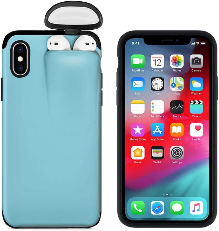 DAYA 2 in 1 for Iphone&Airpods case,Slim Rubber Anti-Scratch Skin Protective Bumper Cover (For iPhone XR 6.1inch, Blue)