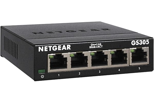 NETGEAR 5-Port Gigabit Ethernet Unmanaged Essentials Switch (GS305) - Home Network Hub, Office Ethernet Splitter, Plug-and-Play, Silent Operation, Desktop or Wall Mount