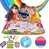 HKDA Kids Toys,Water Drawing Mat, Large Size (34.5 22.5) Aqua Magic Doodle Painting Board with Built-in 6 Colors, 2 Magic Pens, 1 Brush, 4 Pack and 8 Models for Girls and Boys
