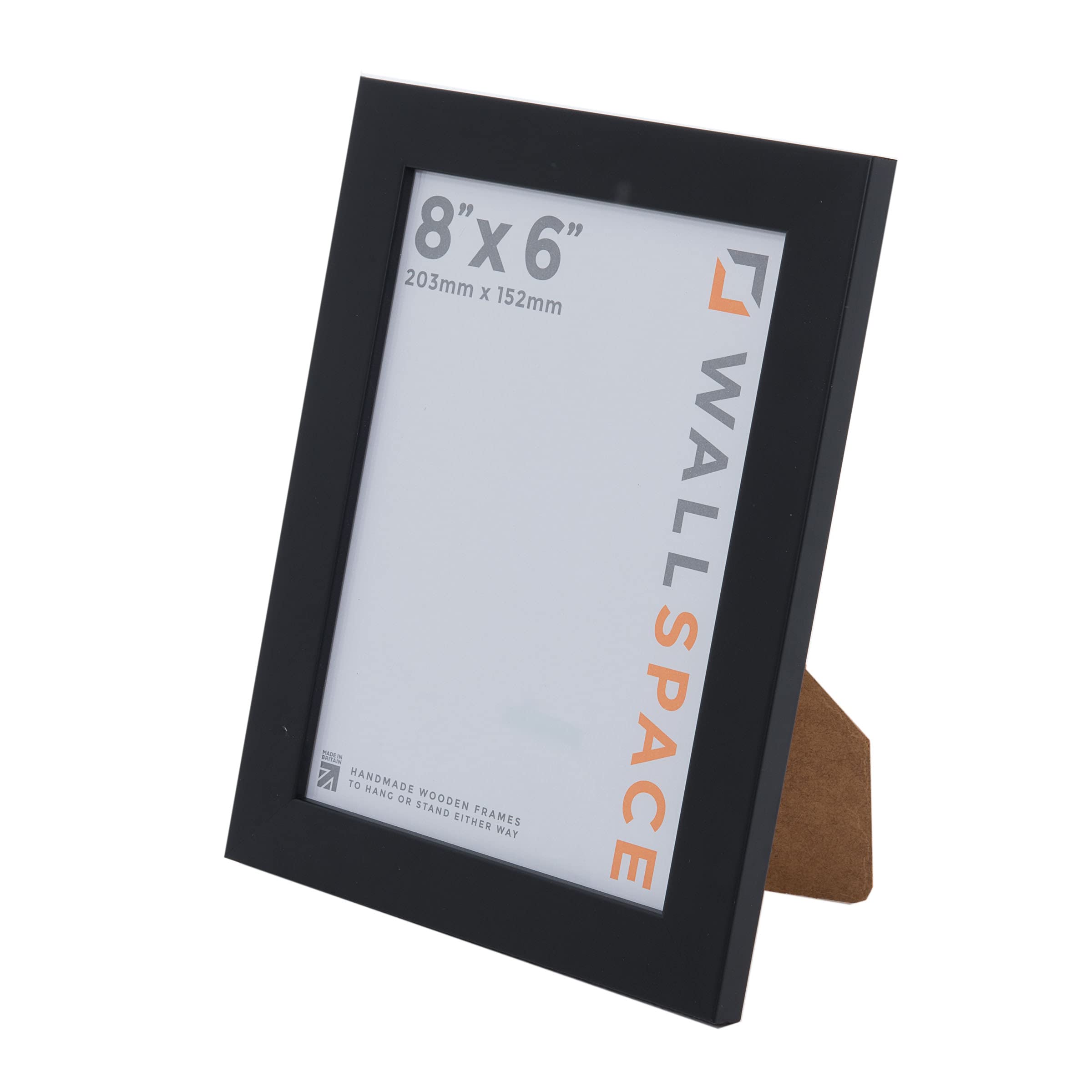 Wall Space 8x6 Black Picture Frame | Black 6x8 Photo Frame | 8 x 6 inch | 203x152mm | 20.3x15.2cm | Solid Wood Wooden with Real Glass | Handmade in UK