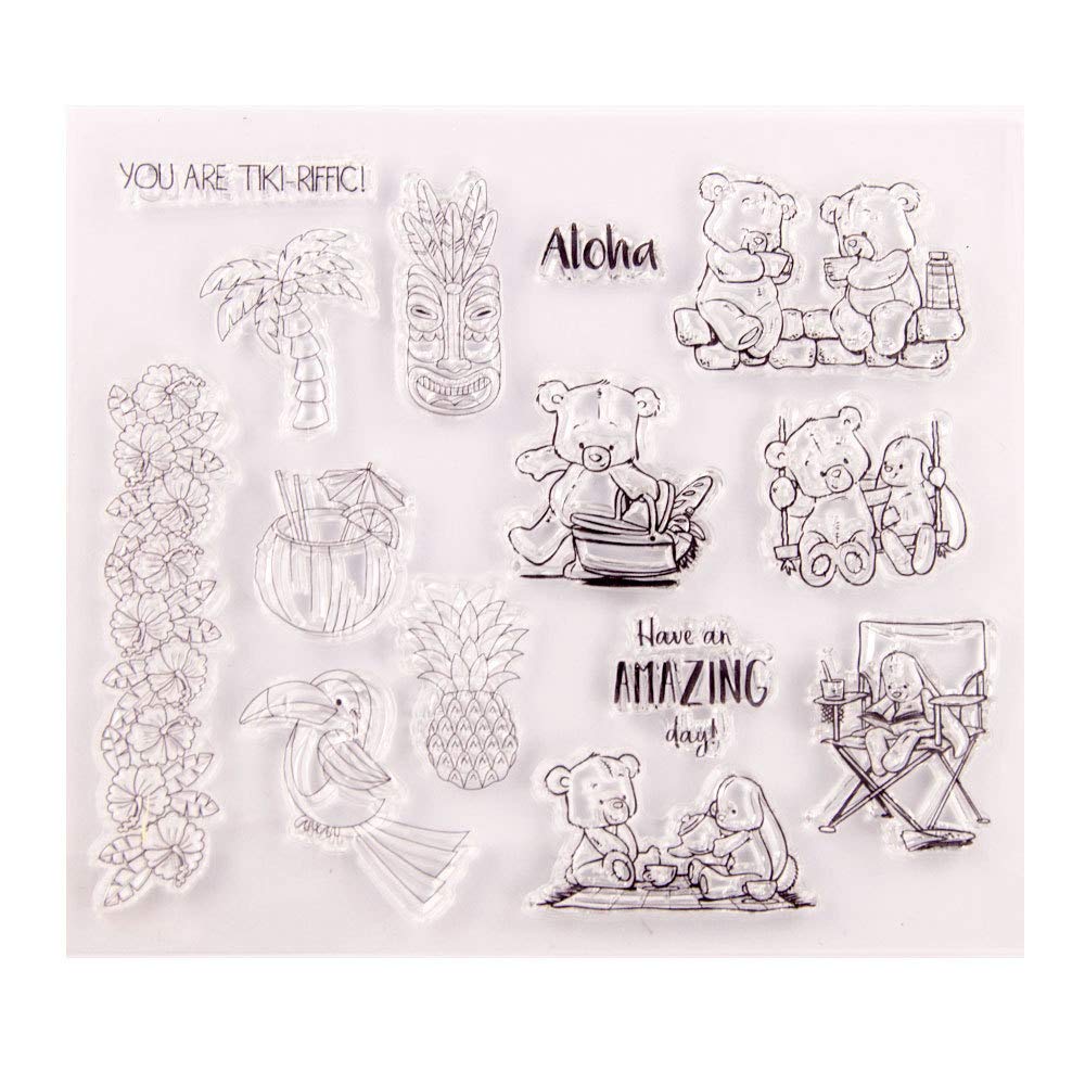 Have an Amazing Day Bear Bunny Aloha Coconut Palm Tree Pineapple Juice VocationClear Stamps for Card Making Decoration and DIY Scrapbooking Tools Rubber Stamps