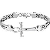 STARCHENIE Mens Ankh Cross Bracelet 316L Stainless Steel Double Layered Braided Franco Chain Bracelet for Men