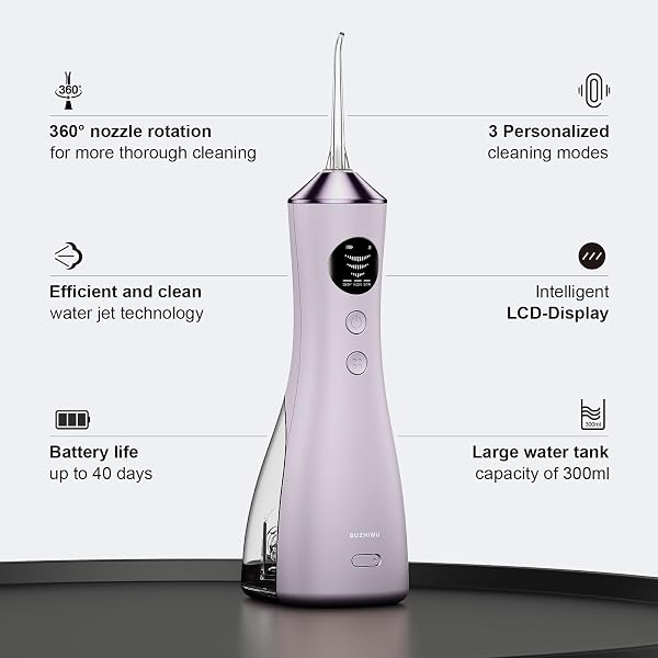 BUZHIWU WATER DENTAL FLOSSER FOR TEETH, PORTABLE CORDLESS WATER FLOSSER WITH 300ML RECHARGEABLE WITH TYPE-C, IPX7 WATERPROOF WATER FLOSSERS FOR ADULTS WITH 3 INTENSITY MODES AND 3 FLOSSING TIPS