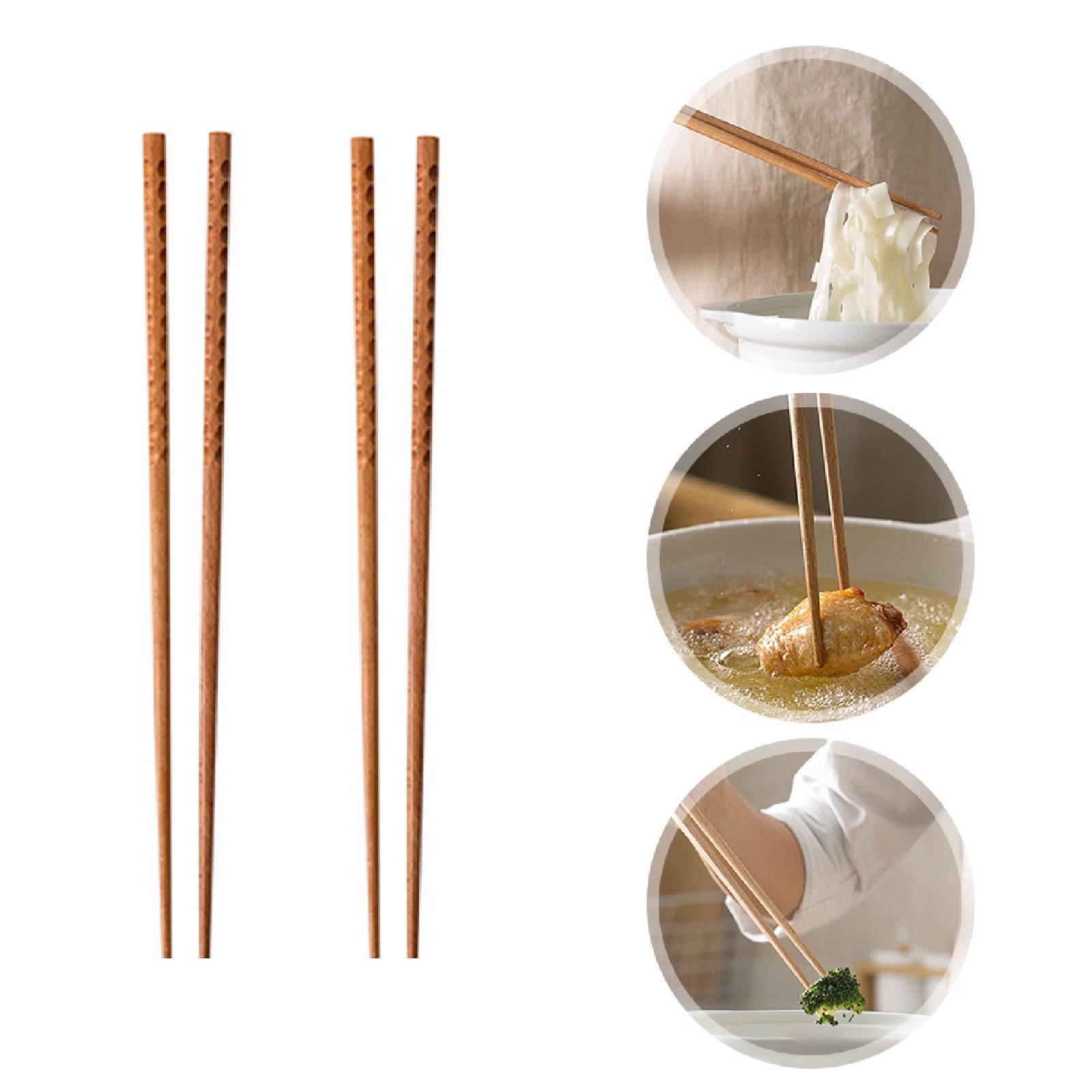 Kisbeibi 2 Pairs Wooden Cooking Chopsticks Extra Long Kitchen Frying Chopstick Reusable for Frying in Hot Pot Cooking Noodles(size:33cm)