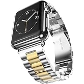 U191U Band Compatible with Apple Watch 38mm 42mm Stainless Steel Wristband Metal Buckle Clasp iWatch 40mm 44mm Strap Bracelet for Apple Watch Series 4/3/2/1 Sports Edition(Silver/Gold, 42MM)