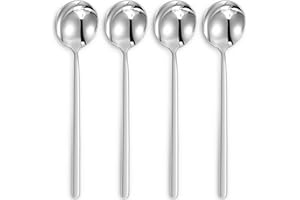 KEAWELL Premium Korean Soup Spoons with Long Handles, Set of 4, 18/10 Stainless Steel, Dishwasher Safe (Plain)