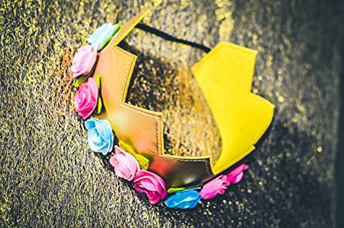 Girls Flower Crown Felt Gold Birthday Princess Faux Leather Stretch Simply Gorgeous
