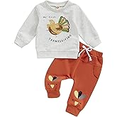 CREAIRY My 1st Thanksgiving Baby Boy Outfit Newborn Sweatshirt Turkey Long Sleeve T-Shirt Tops Pants Set 2Pcs Fall Clothes (Gray, 12-18 Months)
