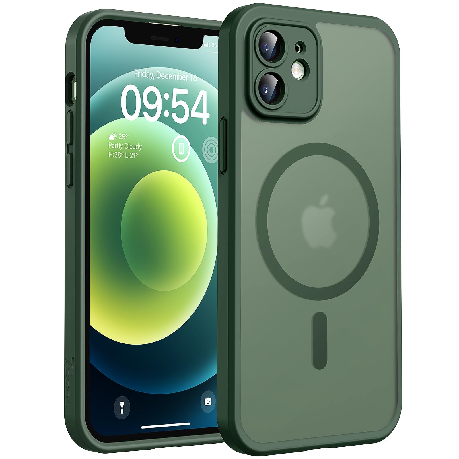 Photo 1 of TOCOL for iPhone 12 Case, Compatible with Magsafe, Full Camera Protection, Built-in Magnetic Ring, Translucent Matte Phone Case for iPhone 12 6.1 inch (Alpine Green)