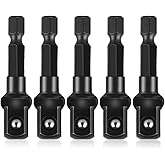 3/8 Adapter For Impact Driver 5pcs Black Drill Socket Adapter 1/4 Inch To 3/8 Socket Adapter Kit Square Socket Bit Adapter For Impact Driver Automotive Diy Extension Socket Driver Bits (3/8x50mm)