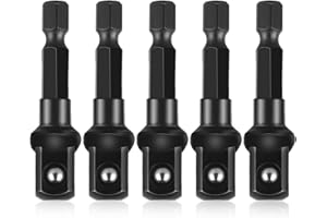 BREMOROU 3/8 Adapter For Impact Driver 5pcs Black Drill Socket Adapter 1/4 Inch To 3/8 Socket Adapter Kit Square Socket Bit Adapter For Impact Driver Automotive Diy Extension Socket Driver Bits (3/8x50mm)