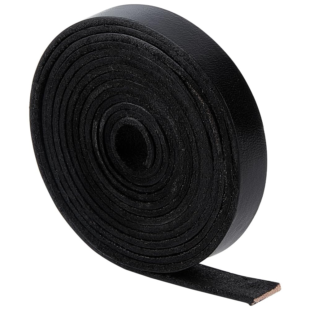GORGECRAFT Black Leather Strips 12.5mm x 2m Full Grain Buffalo Leather Strap Genuine Cowhide Cord Braiding Thread Rope for Bracelets Necklace Jewelry Making Boot Lace Guitar Belts DIY Crafts